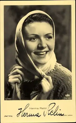 Ak Schauspielerin Herma Relin, Portrait, Ross, Autogramm