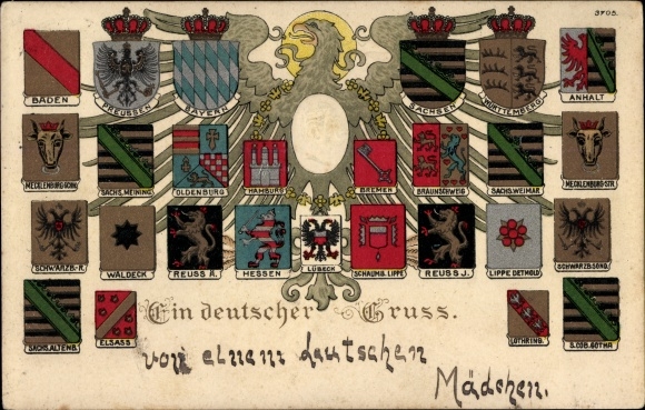 Präge Wappen Litho Ein Deutscher Gruß, Kaiser Wilhelm II., Anhalt ...