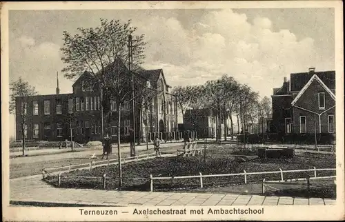 Ak Terneuzen Zeeland Niederlande, Axelschestraat met Ambachtschool