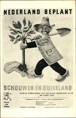 Ak Schouwen Duiveland Zeeland, Nederland Beplant, Voor de Herbeplanting, Geldschein, Schaufel