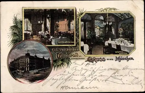 Ak München Bayern, Grand Hotel Grünwald am Centralbahnhof, Innenansicht