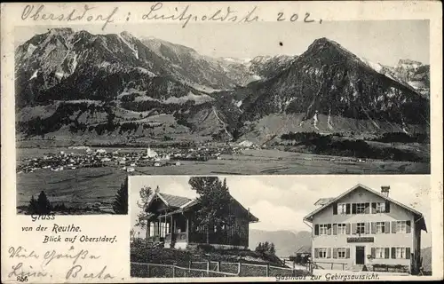 Ak Oberstdorf im Oberallgäu, Gruß von der Reuthe, Gasthaus zur Gebirgsaussicht, Blick auf den Ort