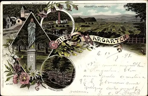 Litho Hargarten aux Mines Lothringen Moselle, Madonnastatue, Barbaragrotte, Alt Schacht, Marienfels