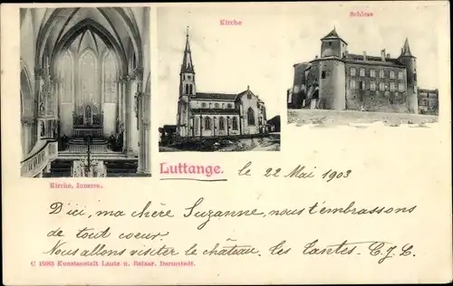 Ak Luttange Moselle, Kirche, Schloss, Kircheninneres