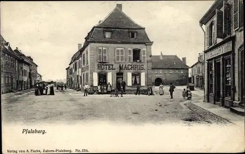 Ak Phalsbourg Pfalzburg Lothringen Moselle, Hotel Marchis, Straßenpartie