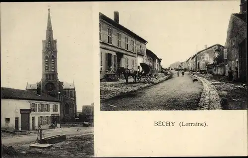 Ak Béchy Bechingen Lothringen Moselle, Straßenpartie, Kirche