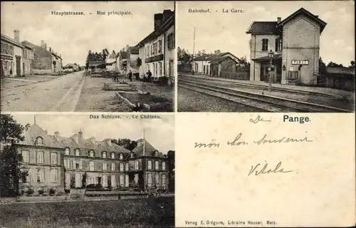 Ak Pange Moselle, Hauptstraße, Bahnhof, Schloss