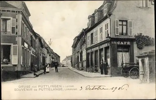 Ak Puttelange Püttlingen Lothringen Moselle, Straßenpartie, Café