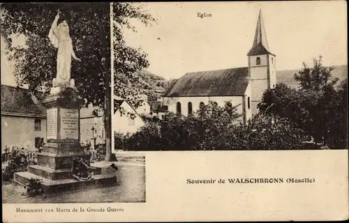 Ak Walschbronn Moselle, Kirche, Gefallenenehrenmal