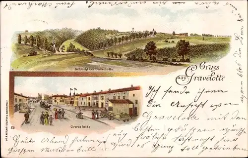 Litho Gravelotte Moselle, Schlucht, Straßenpartie