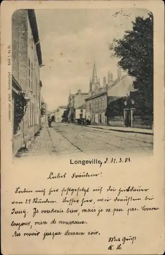 Ak Longeville lès Metz Langenheim Moselle, Straßenpartie