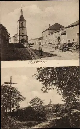 Ak Foulcrey Lothringen Moselle, Kirche, Straßenpartie
