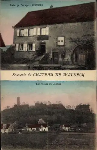 Ak Moselle, Château de Waldeck, Ruines du Château, Auberge Francois Mischler