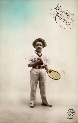 Ak Glückwunsch, Bonne Fete, Junge mit Tennisschläger