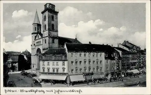 Ak Zittau in der Oberlausitz, Marktplatz, Johanniskirche