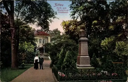 Ak Zittau in Sachsen, Park mit Marschner Denkmal