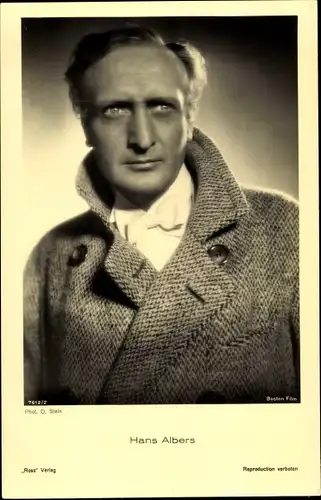 Ak Schauspieler Hans Albers, Portrait, Mantel, Ross Verlag