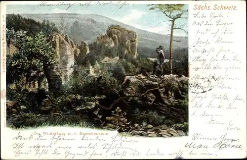 Ak Bad Schandau Sächsische Schweiz, Der Winterberg mit dem Rauschenstein