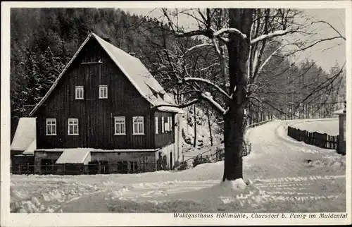 Ak Chursdorf Penig in Sachsen, Waldgasthaus Höllmühle im Winter, Schnee