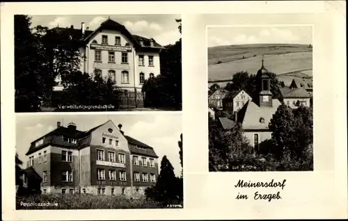 Ak Meinersdorf Burkhardtsdorf Sachsen, Verwaltungsgebäude, Kirche, Pestalozzischule