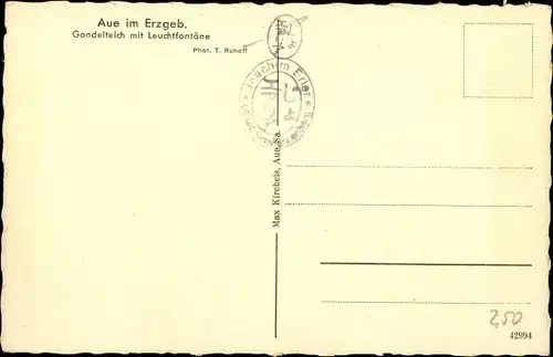 Ak Aue im Erzgebirge Sachsen, Gondelteich mit Leuchtfontäne