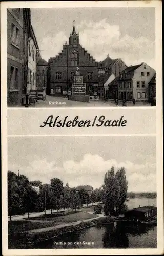 Ak Alsleben an der Saale, Rathaus, Partie an der Saale