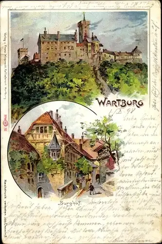 Litho Lutherstadt Eisenach in Thüringen, Wartburg, Burghof