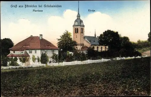 Ak Börnichen in Sachsen, Pfarrhaus und Kirche