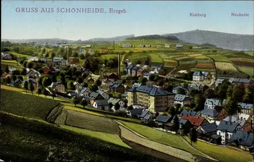 Ak Schönheide im Erzgebirge Sachsen, Panorama mit Kuhberg und Neuheide
