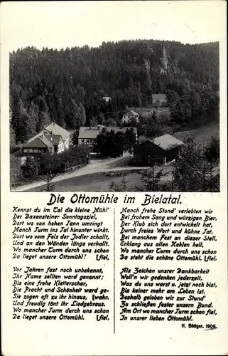 Ak Rosenthal Bielatal Sächsische Schweiz, Ottomühle, Gedicht