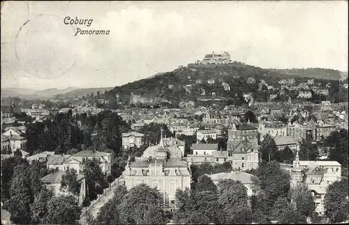 Ak Coburg Oberfranken, Panoramablick auf die Stadt mit Veste
