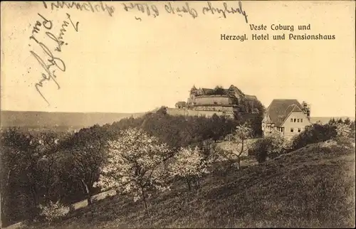 Ak Coburg in Oberfranken, Veste Coburg und herzogl. Hotel und Pensionshaus