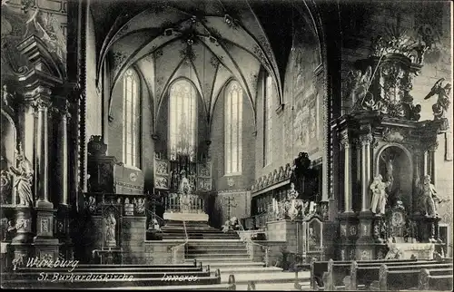 Ak Würzburg am Main Unterfranken, St. Burkarduskirche, Inneres