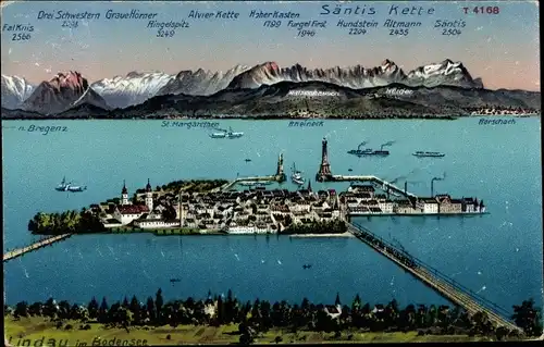 Ak Lindau am Bodensee Schwaben, Säntis Kette, Bregenz, St. Margarethen, Drei Schwestern
