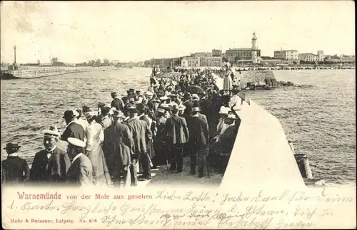 Ak Ostseebad Warnemünde Rostock, von der Mole aus gesehen