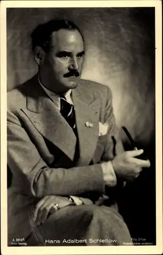 Ak Schauspieler Hans Adalbert Schlettow, Portrait, Pfeife