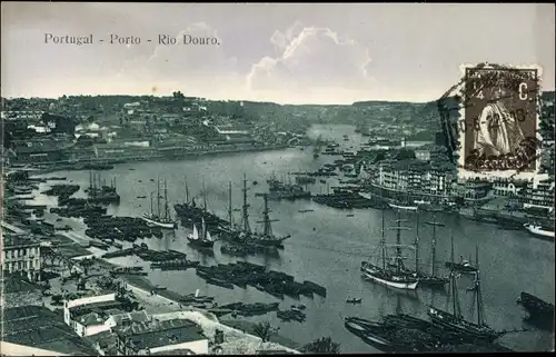 Ak Porto Portugal, Rio Douro, Panorama, Hafen