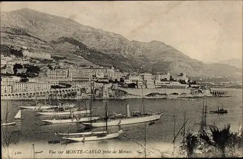 Ak Monte Carlo Monaco, prise de Monaco, Panorama, Boote