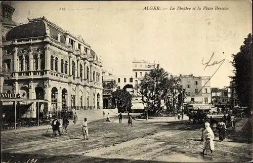Ak Algier Alger Algerien, Le Théâtre et la Place Bresson