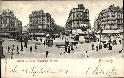 Ak Bruxelles Brüssel, Place de la Bourse et Boulevard Anspach