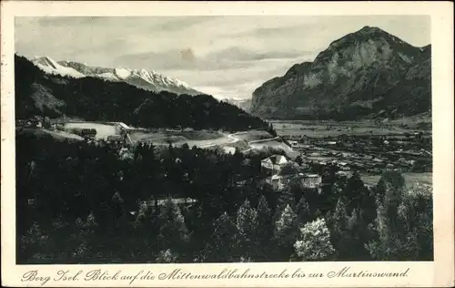 Ak Innsbruck in Tirol, Berg Isel, Blick auf die Mittenwaldbahnstrecke bis zur Martinswand
