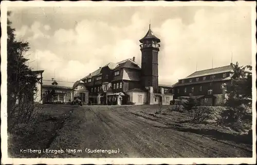 Ak Klínovec Keilberg Erzgebirge Region Karlsbad, Ortsansicht, Hotels, Turm