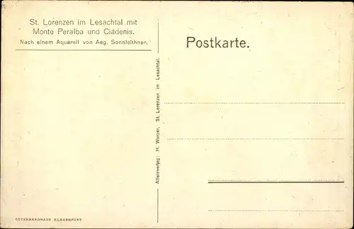 Künstler Ak Sonnleithner, A., Sankt Lorenzen im Lesachtal Kärnten, Monta Peralba, Ciadenis