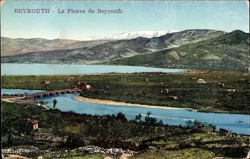 Ak Beirut Beyrouth Libanon, Le Fleuve de Beyrouth, Flusslandschaft, Gebirge