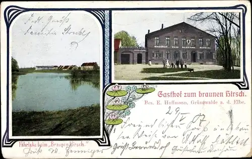 Jugendstil Ak Grünewalde Schönebeck an der Elbe, Gasthof zum braunen Hirsch, Fährlake