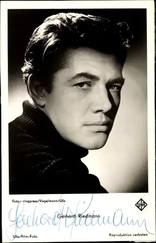 Ak Schauspieler Gerhard Riedmann, Portrait, UFA Film, Autogramm