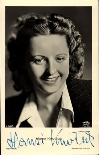 Ak Schauspielerin Hansi Knoteck, Portrait, Ross Verlag A 3327/1