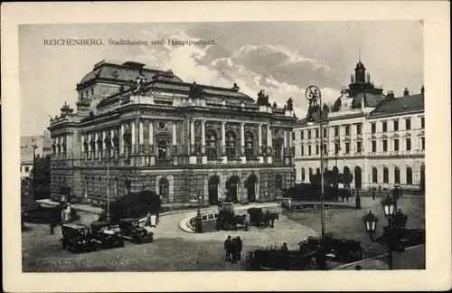 Ak Liberec Reichenberg in Böhmen, Stadttheater und Hauptpost