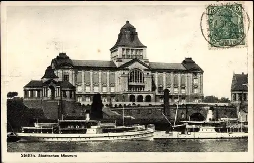 Ak Szczecin Stettin Pommern, Städtisches Museum, Salondampfer