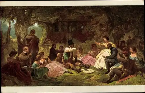 Künstler Ak Spitzweg, C., Freunde-Treffen, Alkohol, Picknick, Toast